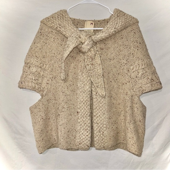 Anthropologie Far Away From Close Wool Oatmeal Cream Hooded Knit Cardigan - Picture 3 of 8